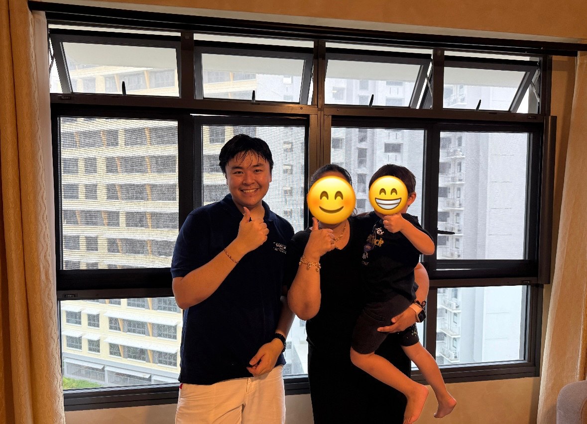 Ristoire customer testimonial photo 2 — happy Singapore homeowner with their installed window mesh