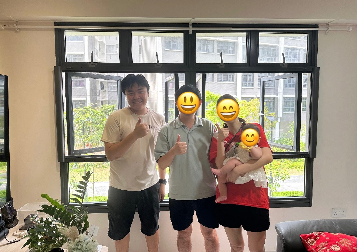 Ristoire customer testimonial photo 3 — happy Singapore homeowner with their installed window mesh