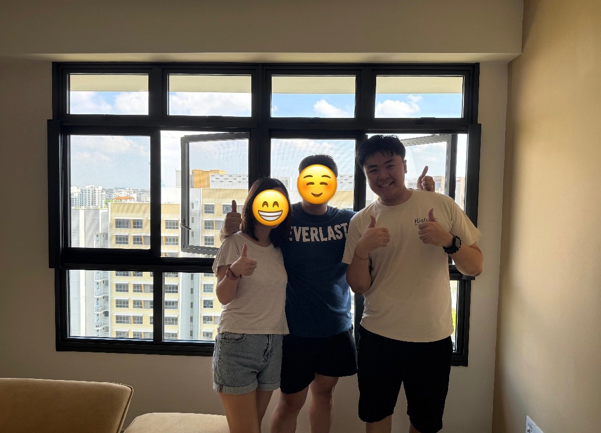 Ristoire customer testimonial photo 6 — happy Singapore homeowner with their installed window mesh